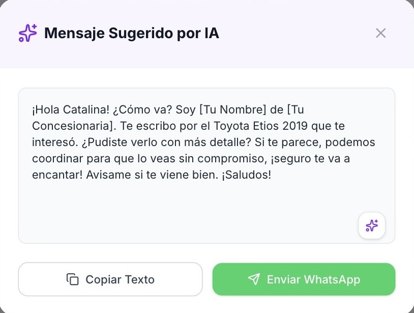Mensaje sugerido por la IA