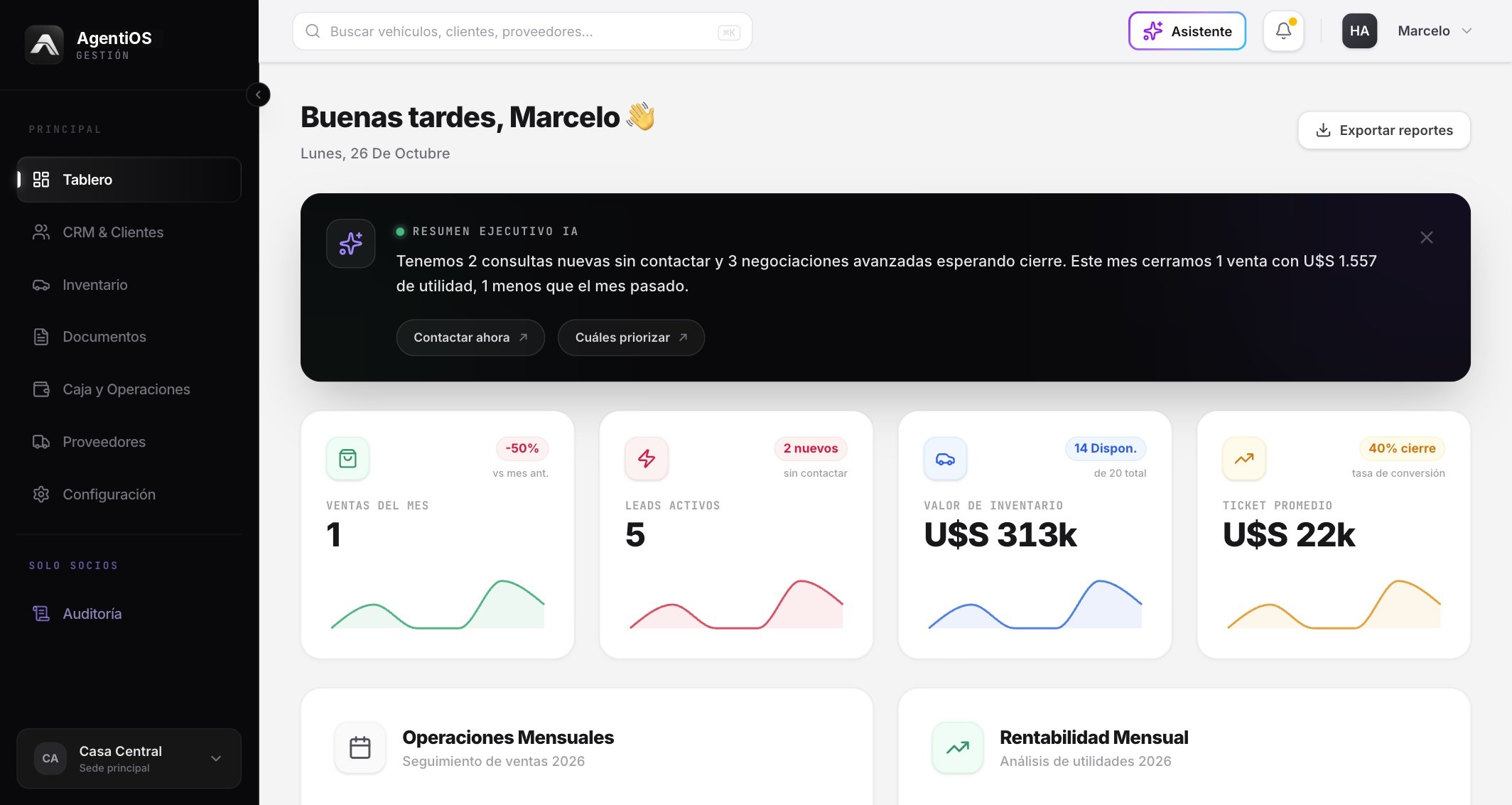 Tablero de AgentiOS